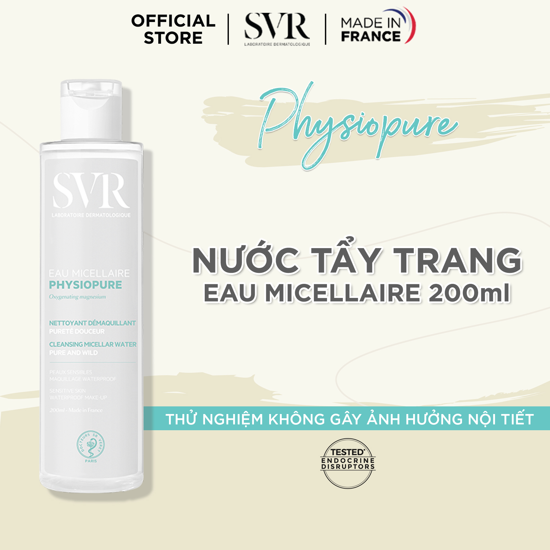 Nước tẩy trang giúp làm sạch da mặt, dùng được cho cả mắt và môi SVR PHYSIOPURE Eau Micellaire 200ml