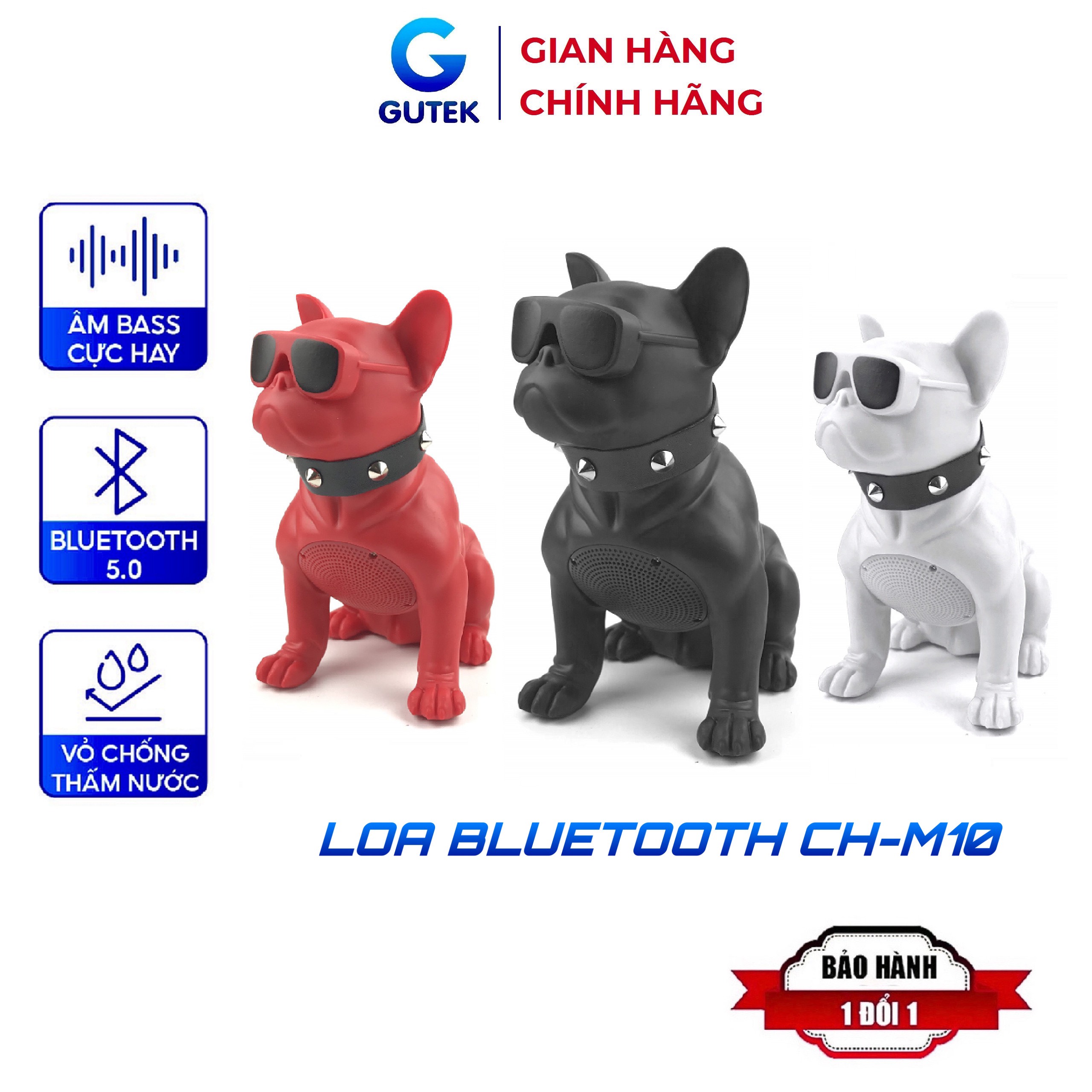 Loa Bluetooth Gutek CH-M10 Hình Con Chó Bull, Vỏ Chống Thấm Nước Chống Va Đập, Nghe Nhạc Bass Cực Chất, Hàng Chính Hãng