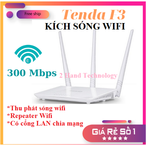 (TIẾNG ANH- BH 12T) Kích sóng wifi tenda 3 râu, bộ khuếch đại sóng wifi tenda f3 chuẩn 300 Mbps(Hàng Cũ), cục kích sóng wifi cục hút wifi, repeater wifi xuyên tường, cục kích wifi không dây