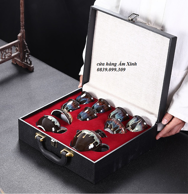 Bộ ấm chén pha trà men thiên mục Lông thỏ hỏa biến