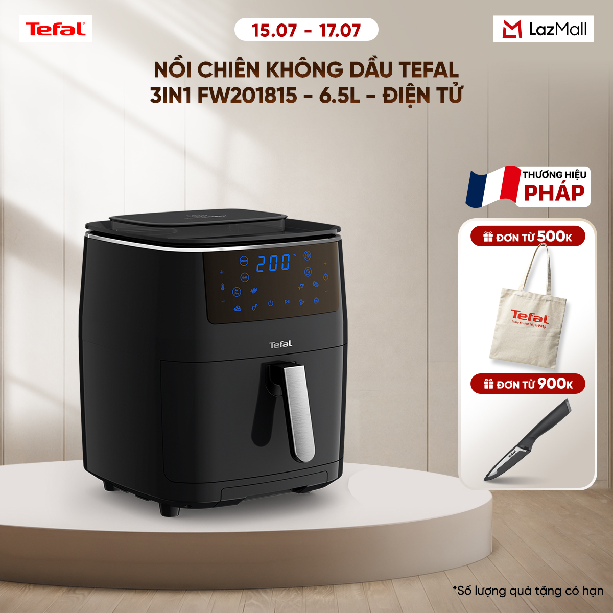 Nồi chiên không dầu hơi nước Tefal 3in1 FW201815 - 6.5L - Điện tử