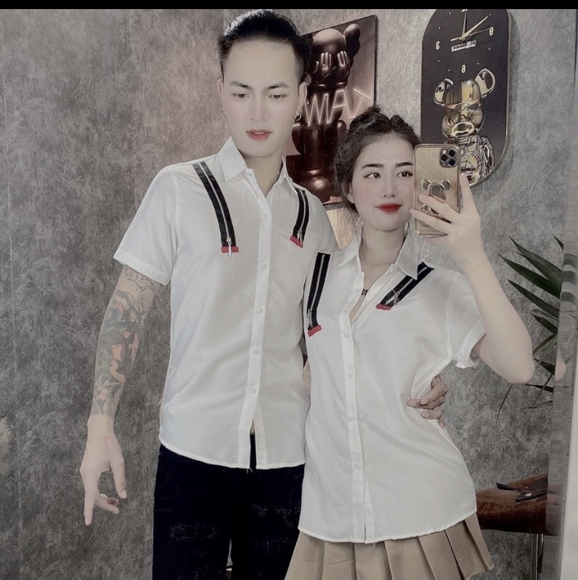 Áo sơ mi hình khóa vai Chất sơ mi lụa,ln.