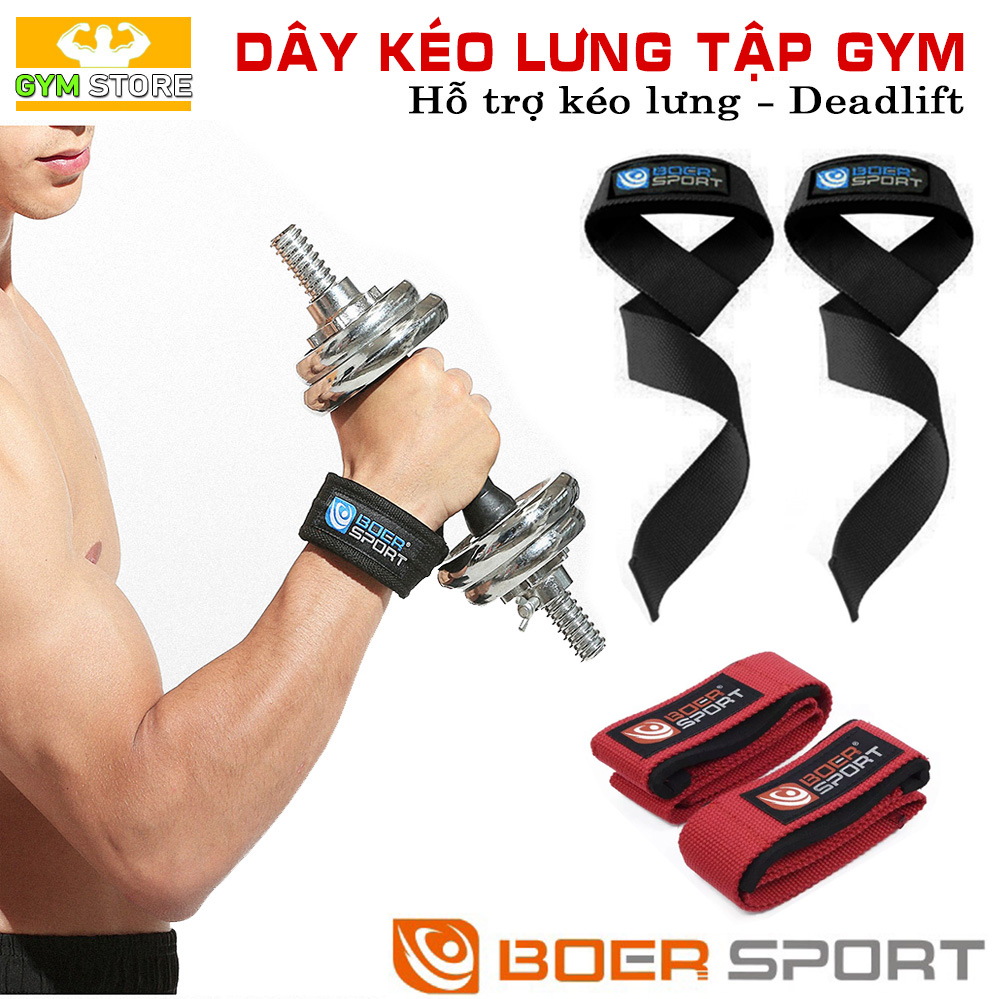 Dây kéo lưng BOER Lifting Straps - Hỗ trợ tập Gym Deadlift, kéo tạ, lên xà