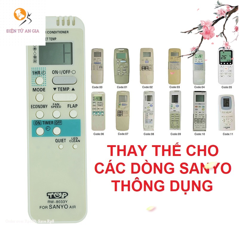 Remote điều khiển máy lạnh máy điều hòa sanyo đa năng rm-8033y _