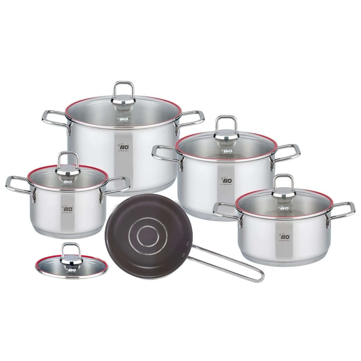 Bộ nồi quánh inox 18/10 cao cấp 5 món ELO Excellent 6177 hàng nhập khẩu Đức kèm vung kính