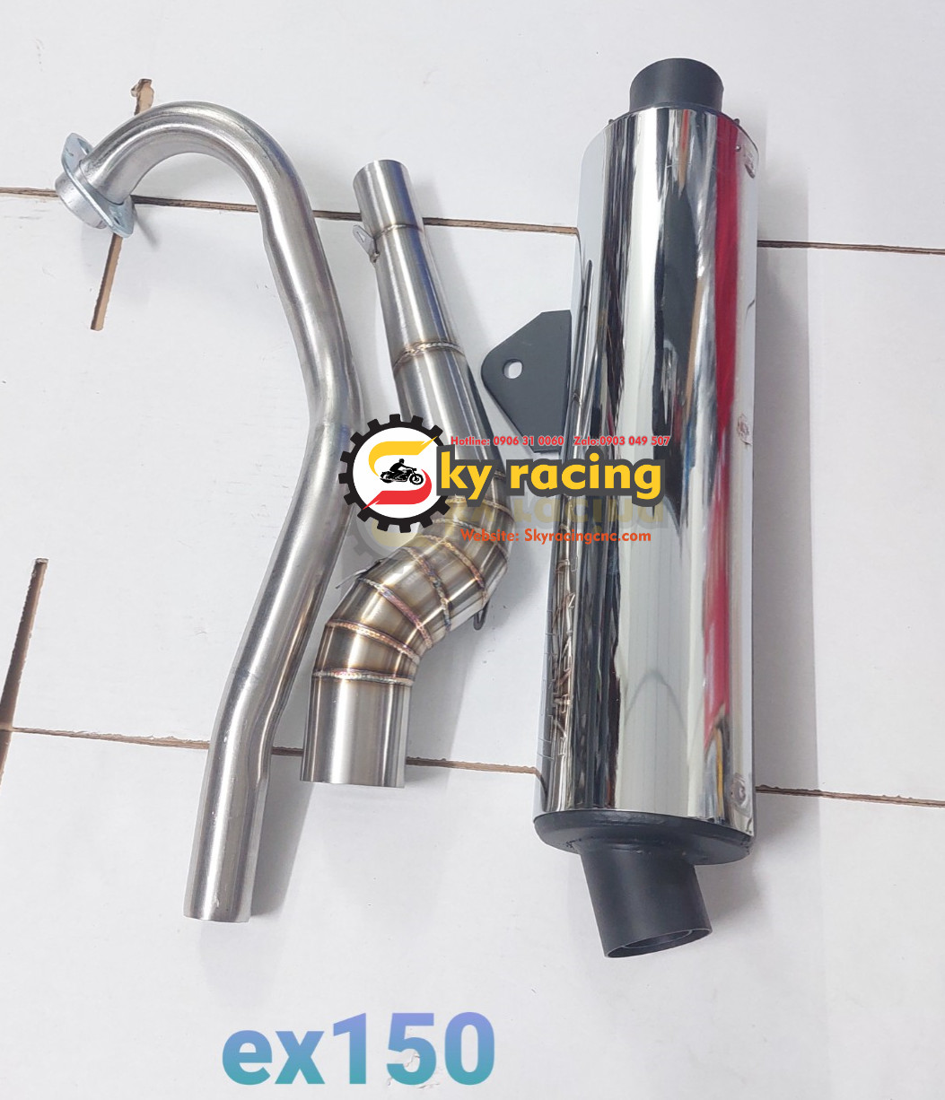 Combo cổ pô 2 khúc inox kèm lon pô CBR gắn cho xe Ex150
