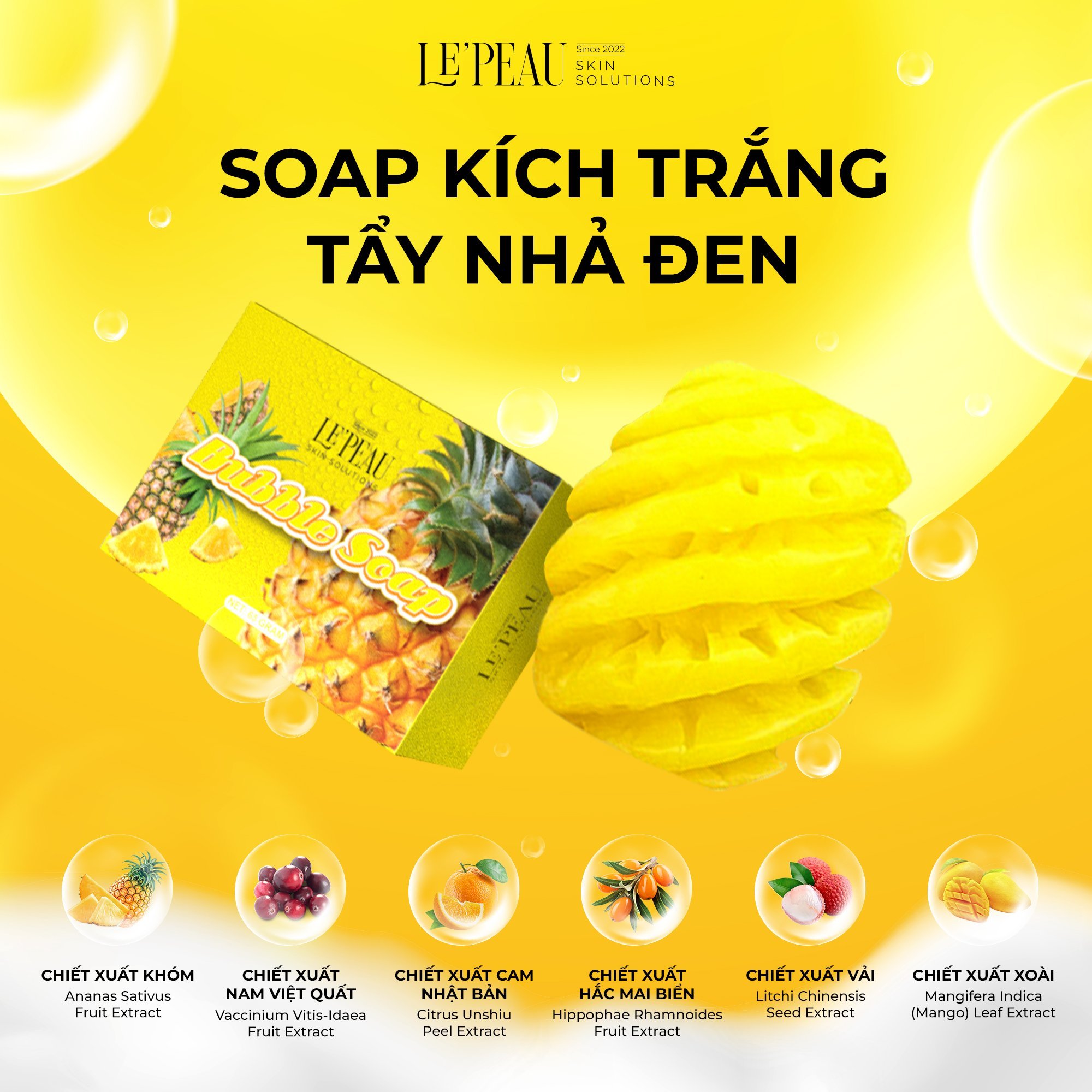 Soap tắm trắng bubble soap, xà bông tắm trắng da body, khối lượng 65g - le'peau nacha beauty
