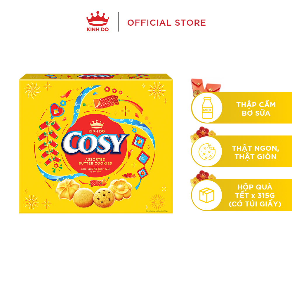 [CÓ TÚI GIẤY] Bánh quy Cosy Tết Thập cẩm bơ sữa, hộp Tết 315g