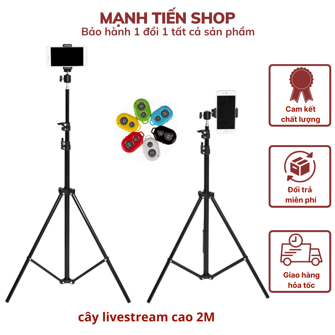 Giá đỡ tripod cao cấp 3 chân kéo cao 2m gắn đèn led, hỗ trợ livestream, chụp hình, quay video, tặng 