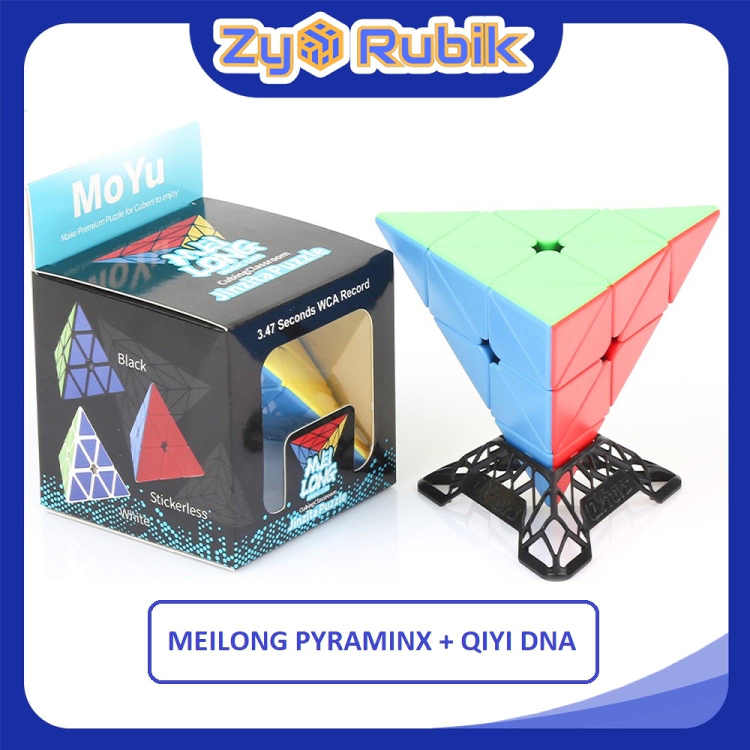 Rubik 3x3 Combo Pyraminx Meilong Stickerless / Rubic 3x3 Pyraminx Meilong Stickerless + Đế Qiyi Full màu - ZyO Rubik