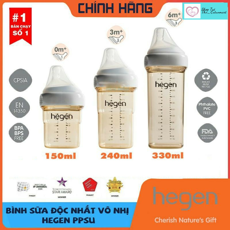 Bình sữa trẻ sơ sinh cao cấp Hegen Hàn Quốc 150ml / 240ml / 330ml