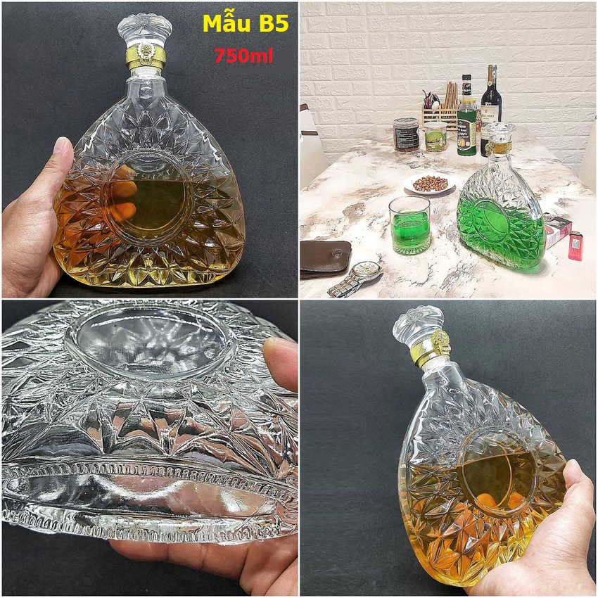 Chai Thủy Tinh Đựng Rượu 750ml cao cấp mẫu XO tam giác - Vỏ Chai Rượu Đẹp - Chai Đựng Rượu - Bình đựng Rượu siêu trong suốt (B5)