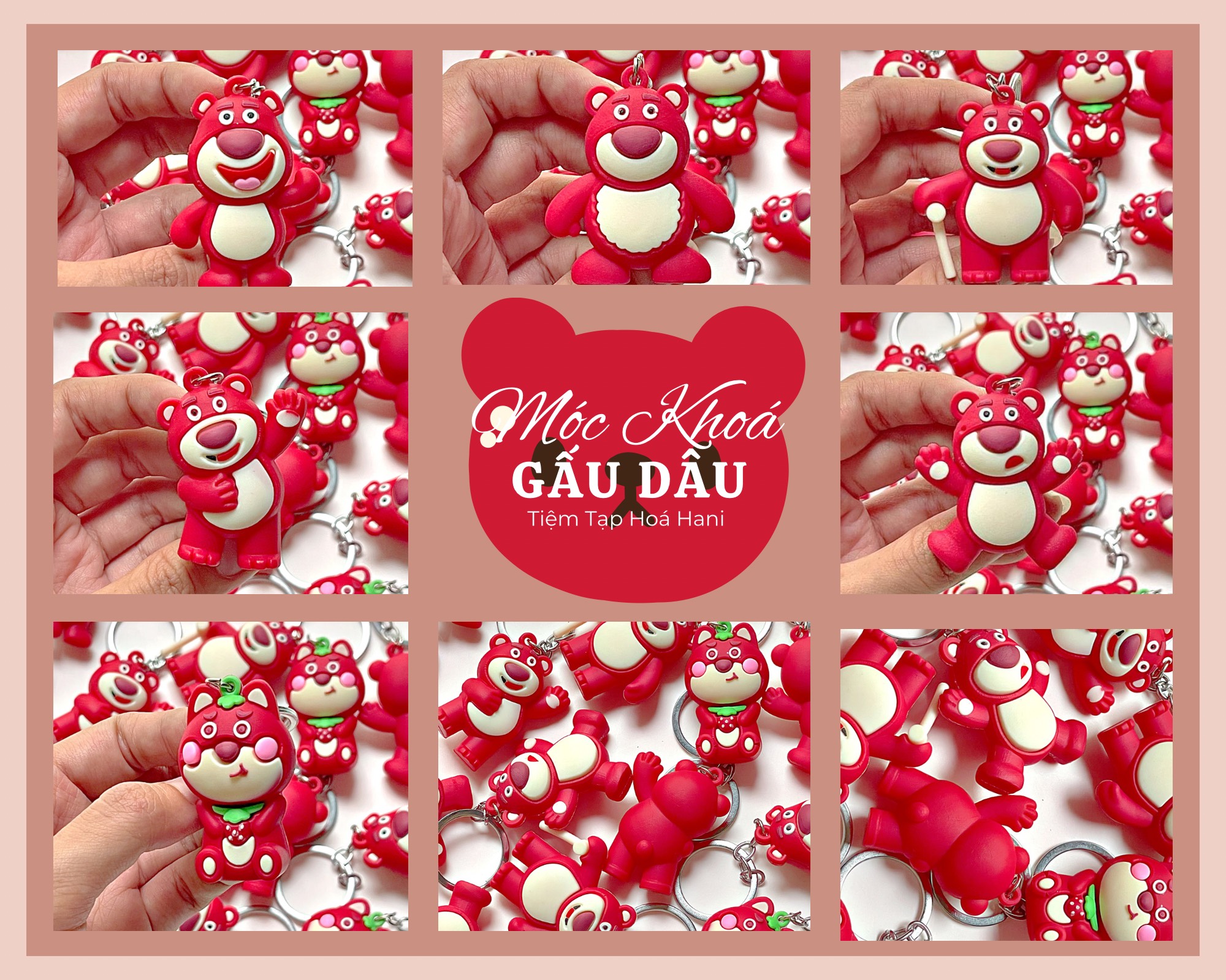 Móc khóa nhựa dẻo gấu dâu nhiều mẫu dễ thương