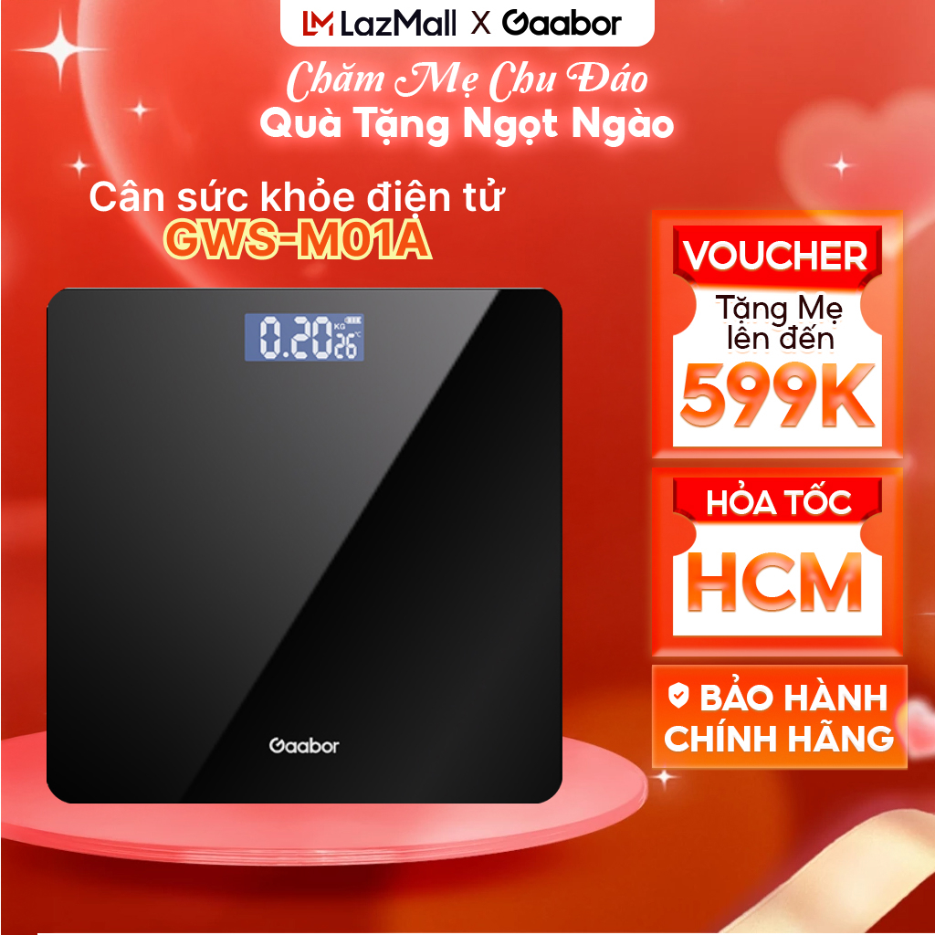 FLASH SALE Cân sức khỏe điện tử Gaabor GWS-M01A thông minh màn hình LED sạc USB  - Kèm thước dây - H