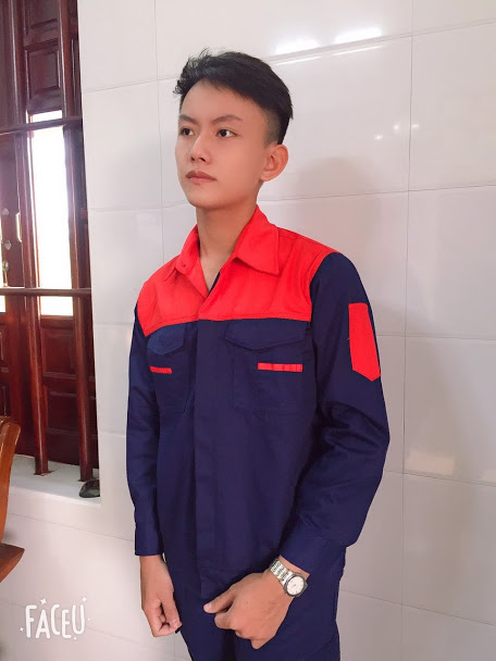 Áo bảo hộ lao động màu than phối đỏ cúc cài SHUNI008B , đồng phục kỹ sư, đồng phục công ty, bảo hộ lao động Shuni vải kaki liên doanh 3.1 dày dặn