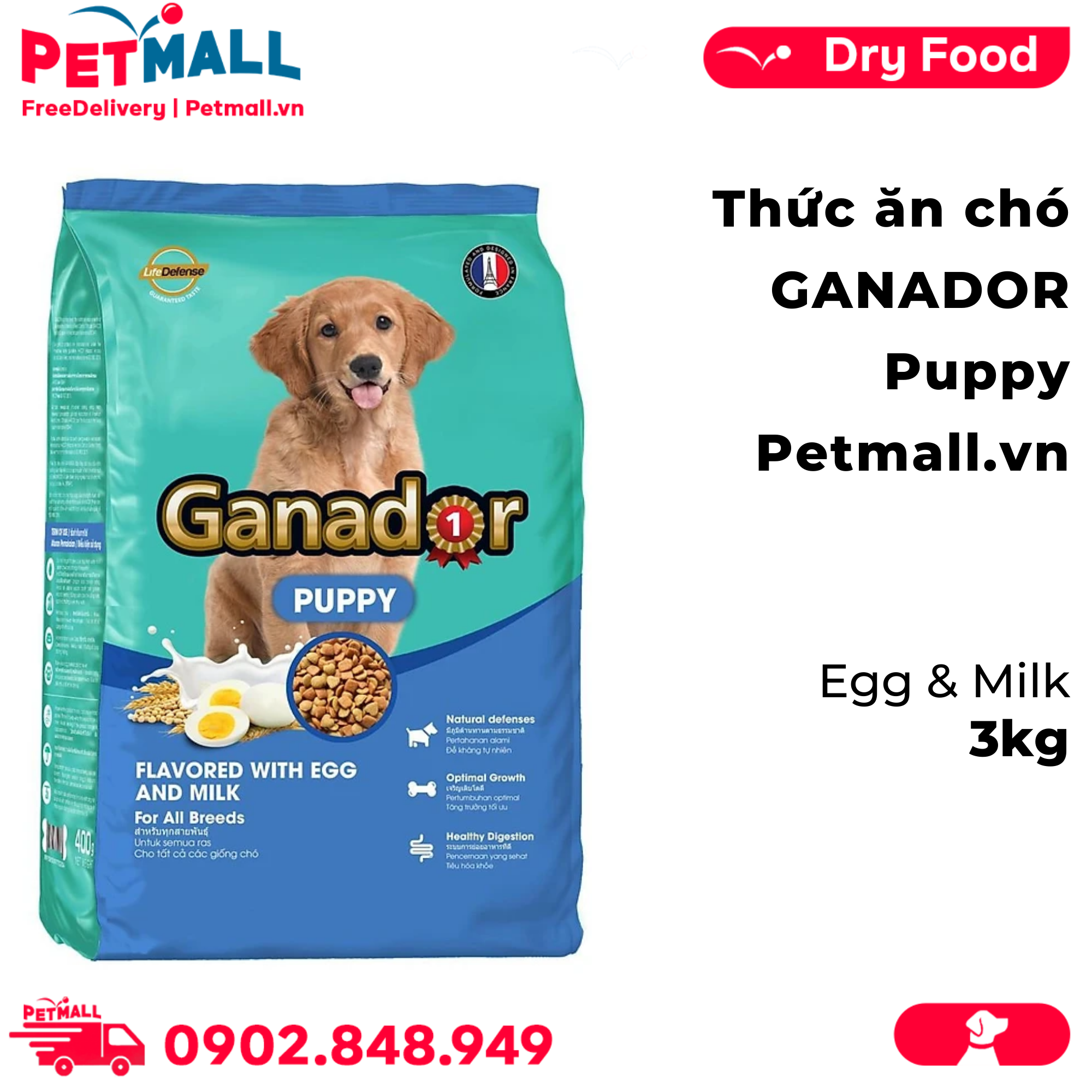 Thức ăn cho chó GANADOR Puppy 3kg - Egg & Milk Petmall