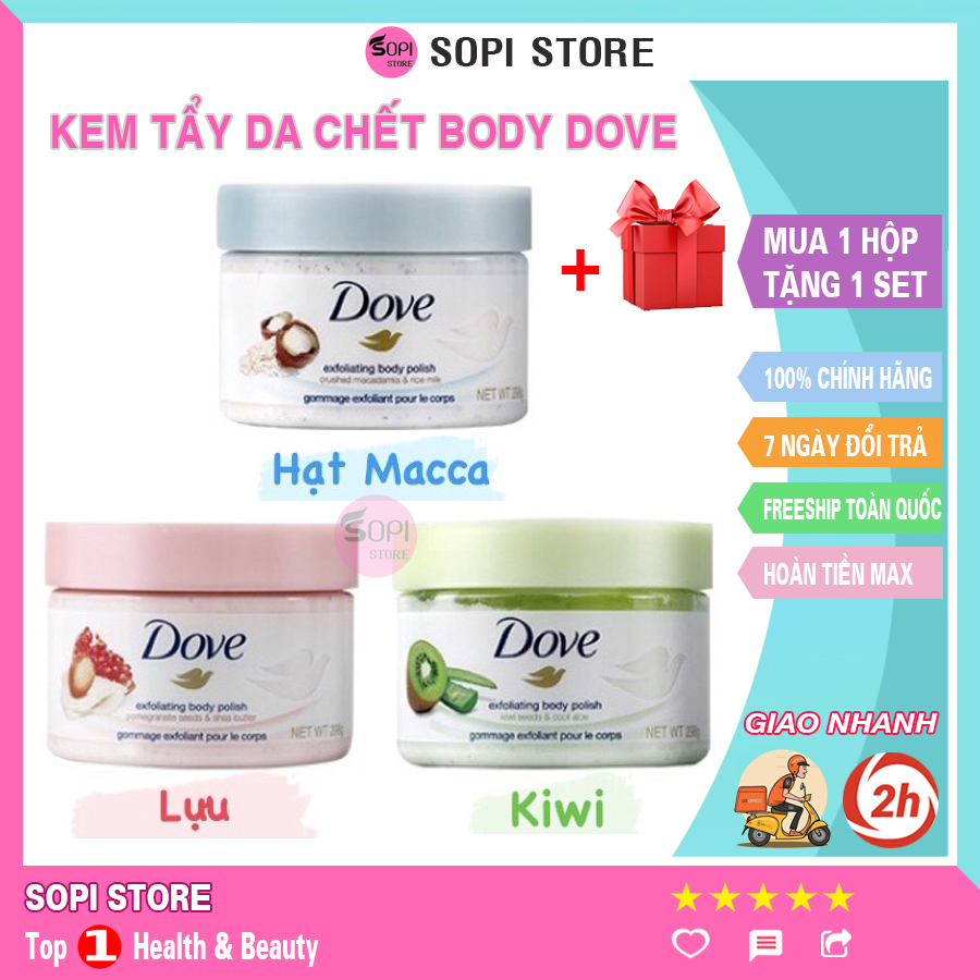 Tẩy da chết body DOVE exfoliating body polish hũ 50g chiết xuất từ thiên nhiên giúp da mịn màng