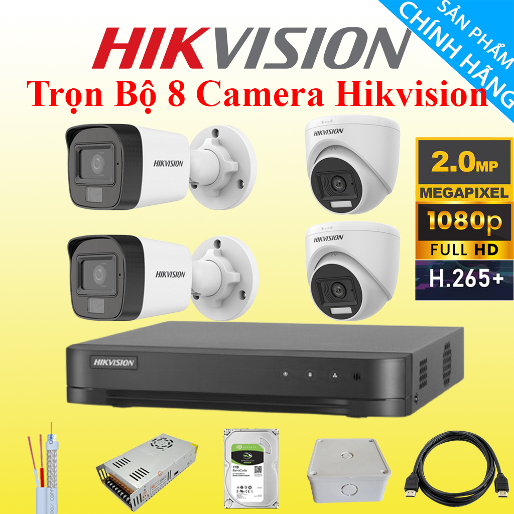 Trọn bộ camera hikvision 5/6/7/8 mắt chính hãng 2mp full hd 1080p , ổ cứng tùy chọn