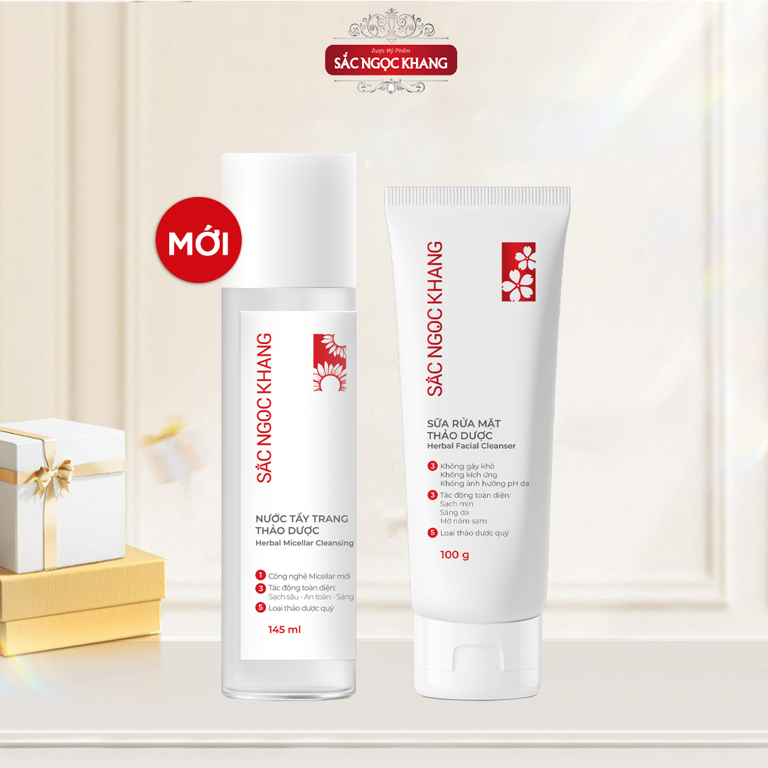 Combo 2 sản phẩm Sắc Ngọc Khang giúp loại bỏ dầu thừa, bã nhờn, làm sạch sâu