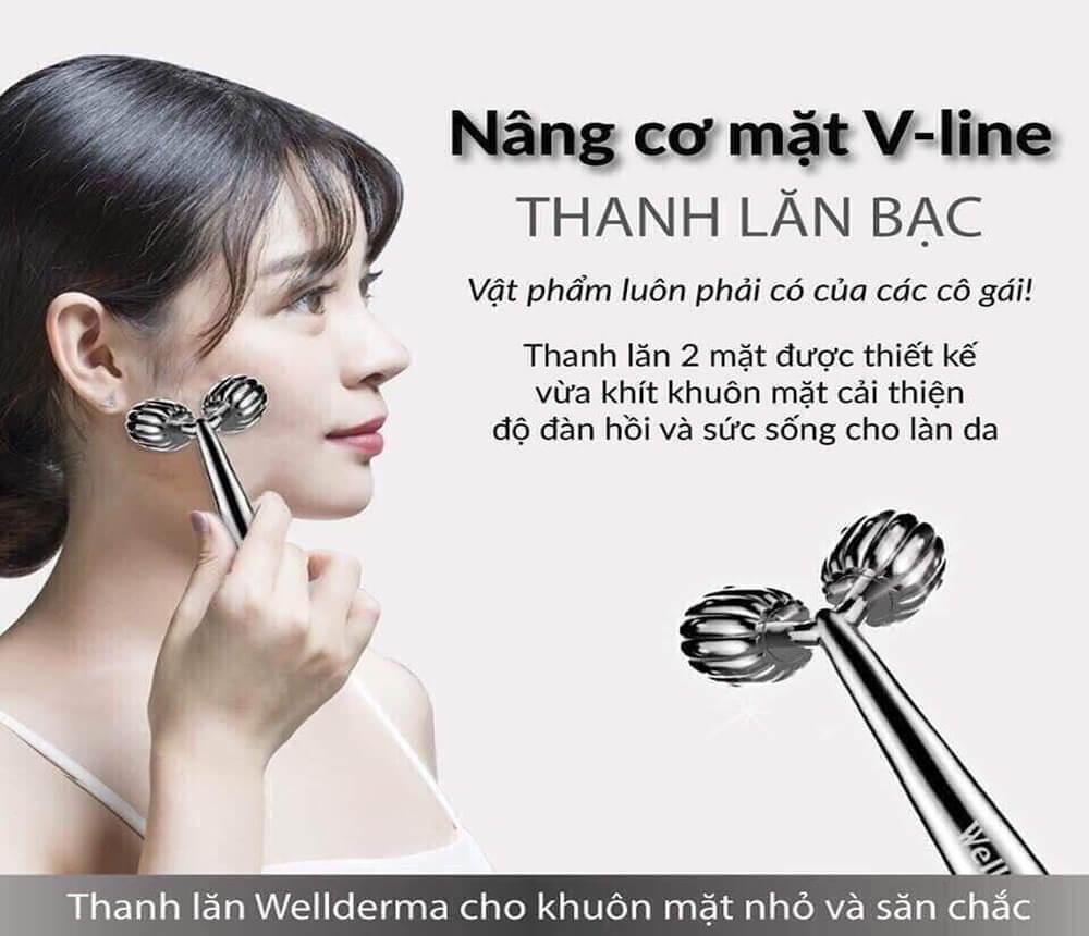 Thanh Lăn Mát Xa Nâng Cơ Mặt Wellderma Face Lifting Dark Silver Roller