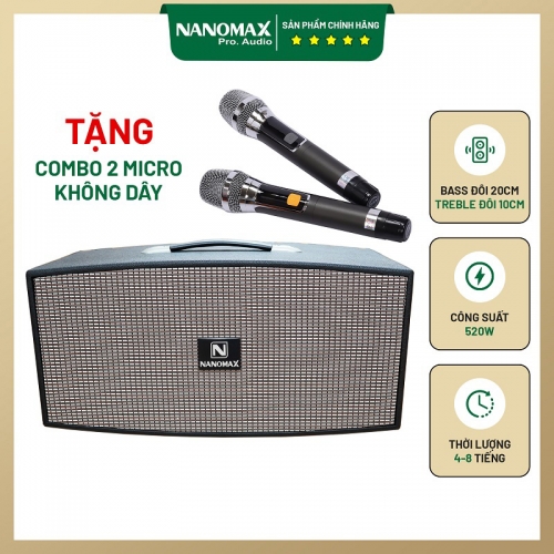 Loa Xách Tay Nanomax X420 là phiên bản loa karaoke xách tay siêu đỉnh Sở hữu 4 loa 2 đường tiếng gồm 2 loa Bass . Sở hữu 4 loa 2 đường tiếng gồm 2 loa Bass 20cm và 2 loa treble họng còi tuy công suất khiêm tốn 520w nhưng Nanomax X4