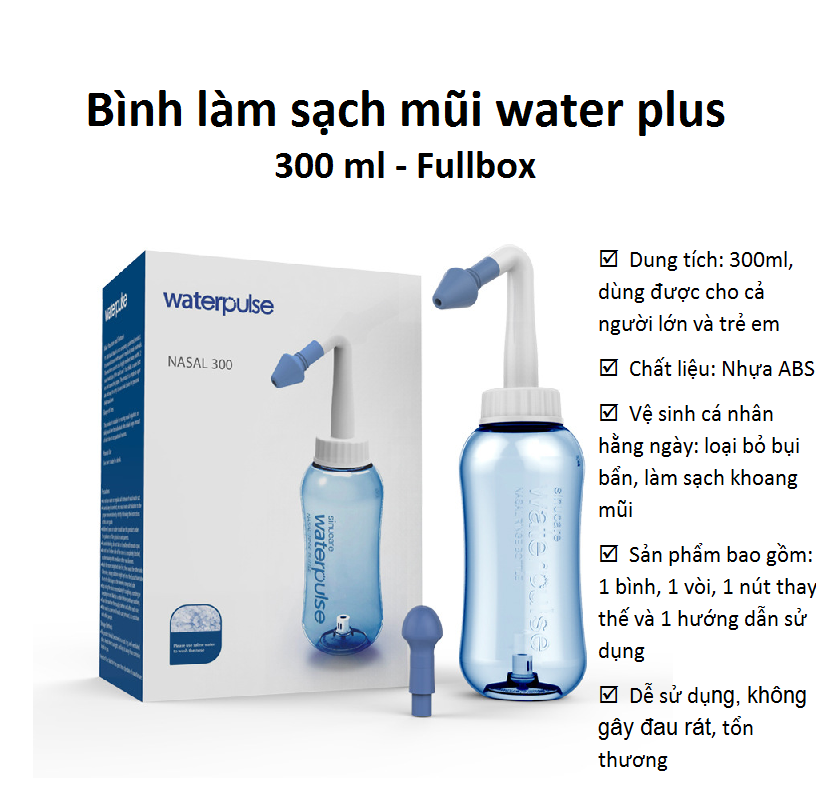 BÌNH RỬA MŨI XỊT MŨI VỆ SINH MŨI RỬA MŨI VIÊM XOANG WATER PLUSE 300ML (full box)
