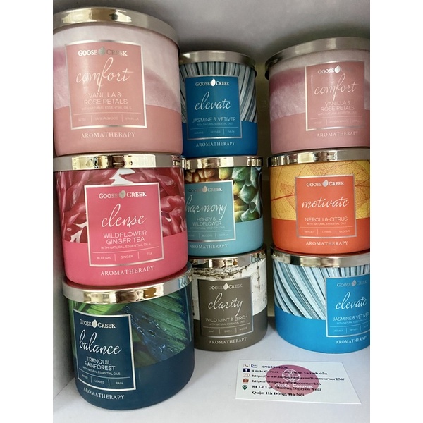 Nến thơm 3 bấc goose creek 411g - dòng aromatherapy - trị liệu thư giãn