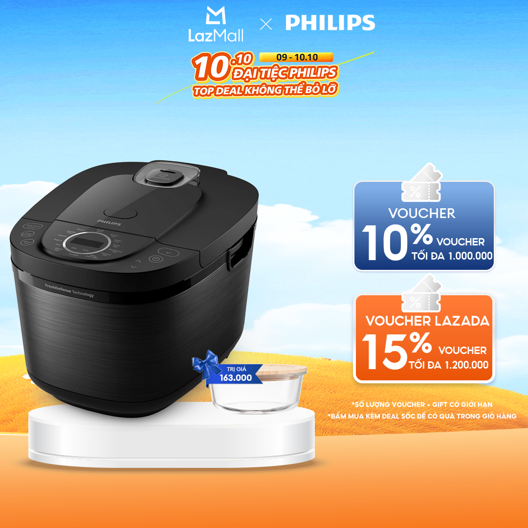 Nồi Cơm Điện Tử Philips HD4814/31 - Màu Đen -  1.8L - Công nghệ FreshDefense làm nóng 3D- Hàng Chính Hãng