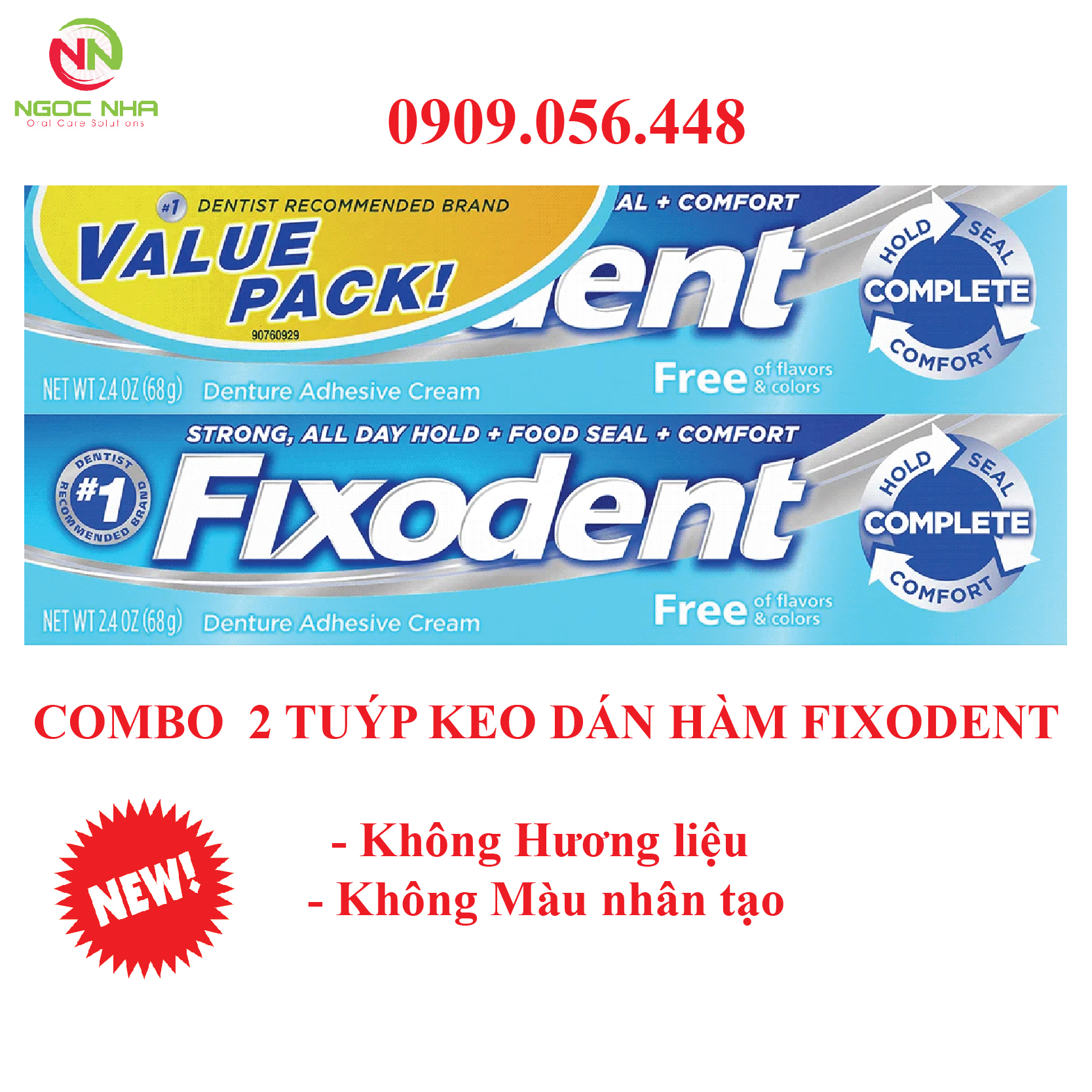 Keo dán hàm răng giả Fixodent 68g không chứa hương liệu và màu nhân tạo
