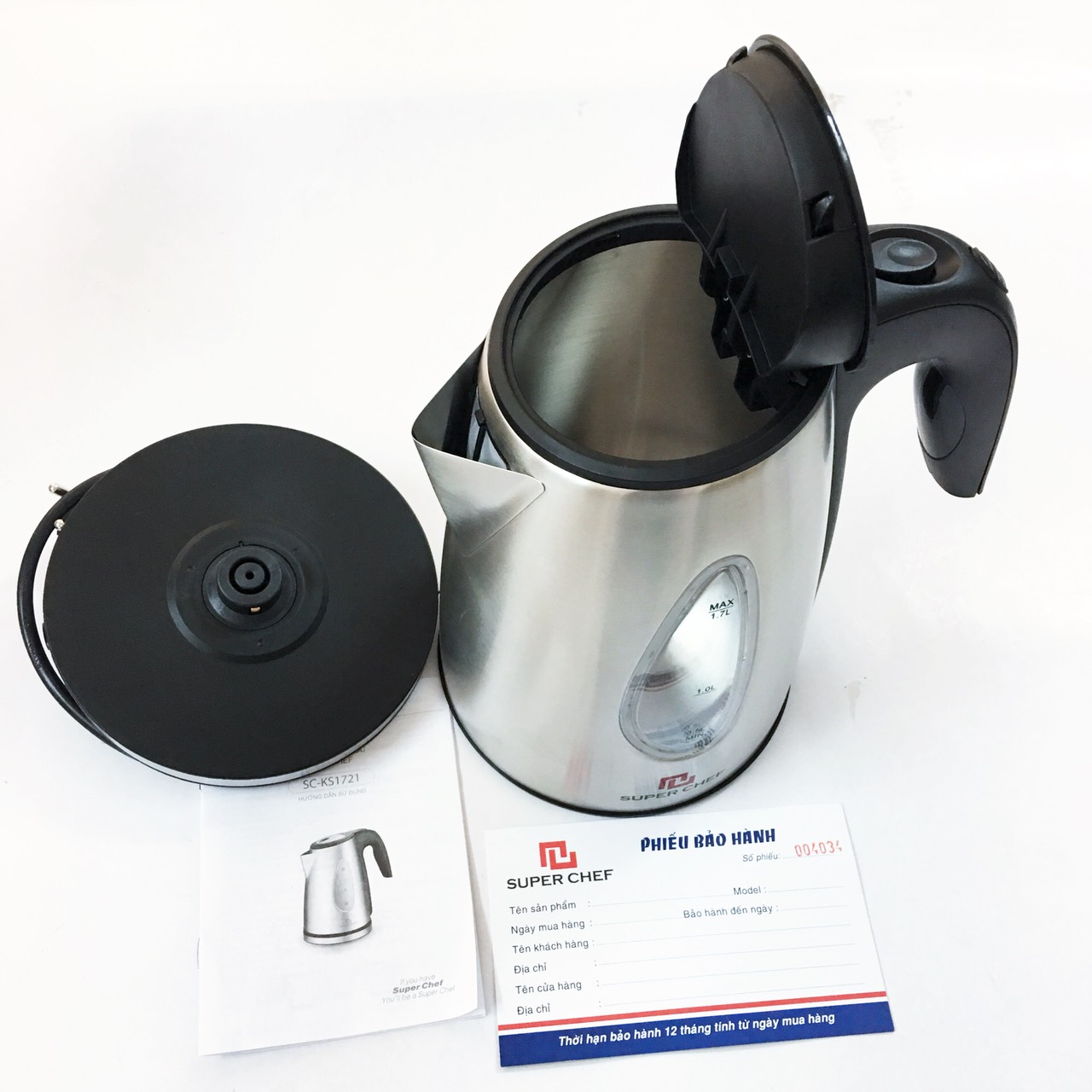 Bình đun siêu tốc 1.7l inox cao cấp superchef sc_ks1721