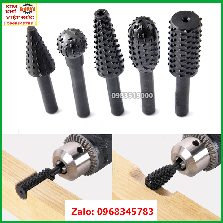 Bộ 5 đầu mũi phay mài khắc làm lũa gỗ đa năng - Mủi khoan doa lỗ lũa bonsai mini cán 6mm