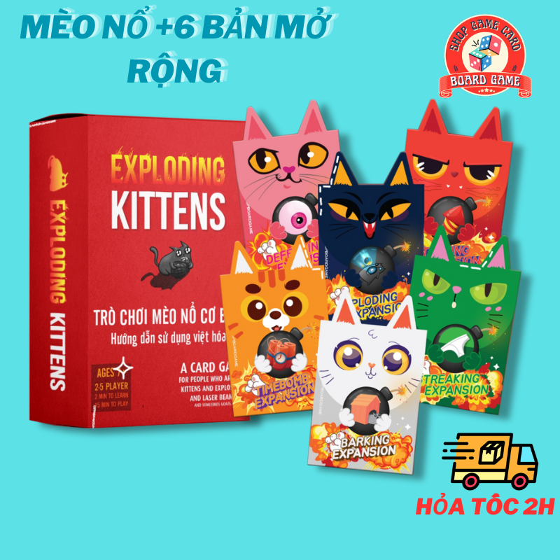 Combo mèo nổ siêu tiện lợi - full 6 bản mèo nổ mở rộng - exploding kittens