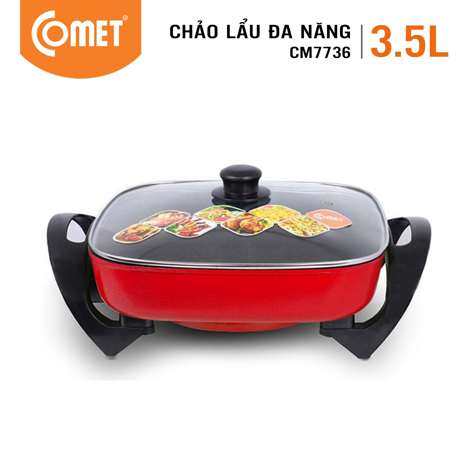 Nồi chảo lẩu điện đa năng comet - cm7736 - dung tích 5l - hàng chính hãng - bảo hành 12 tháng
