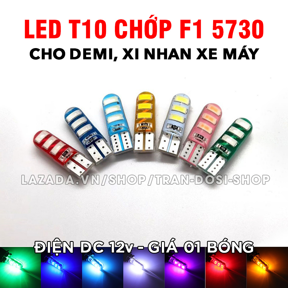 Bóng đèn LED T10 chớp F1 chip 5730 6SMD lắp cho demi, xi nhan xe máy - DC12v