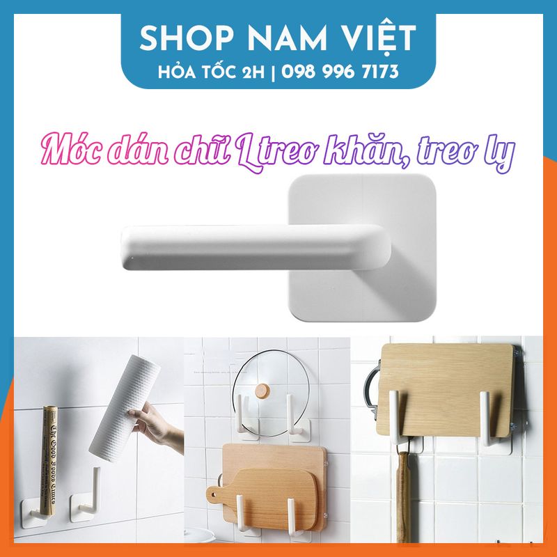 Móc dán chữ l đa năng treo cuộn giấy, ly, thớt, nắp nồi