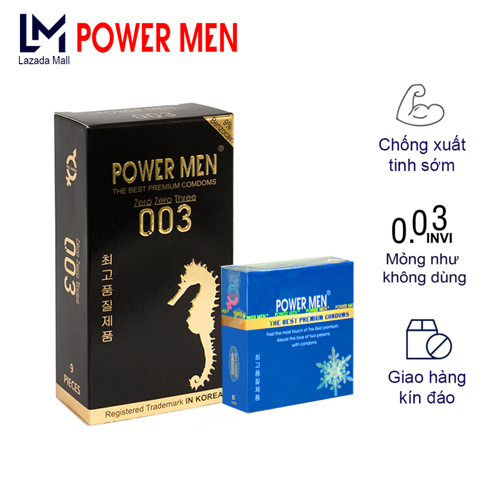 Bao cao su siêu mỏng Powermen Điệp Viên Tàng Hình 0.03, chống xuất tinh sớm + Tặng BCS Hương bạc hà mát lạnh