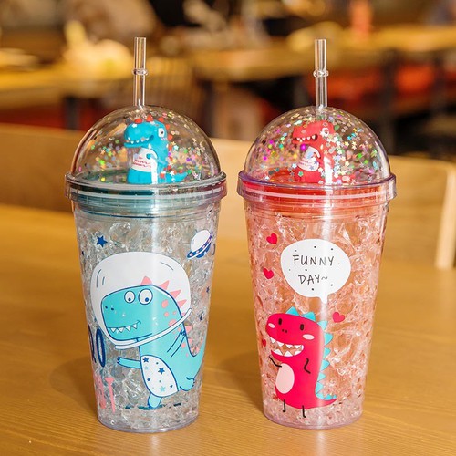 Ly Giữ Nhiệt Kim Tuyến Khủng Long Tặng Kèm Ống Hút - Bình Đựng Nước Giữ Nhiệt Kim Tuyến - Ly Đựng Nước Giữ Nhiệt Kim Tuyến - 2 Lớp Cách Nhiệt - An Toàn Cho Sức Khoẻ