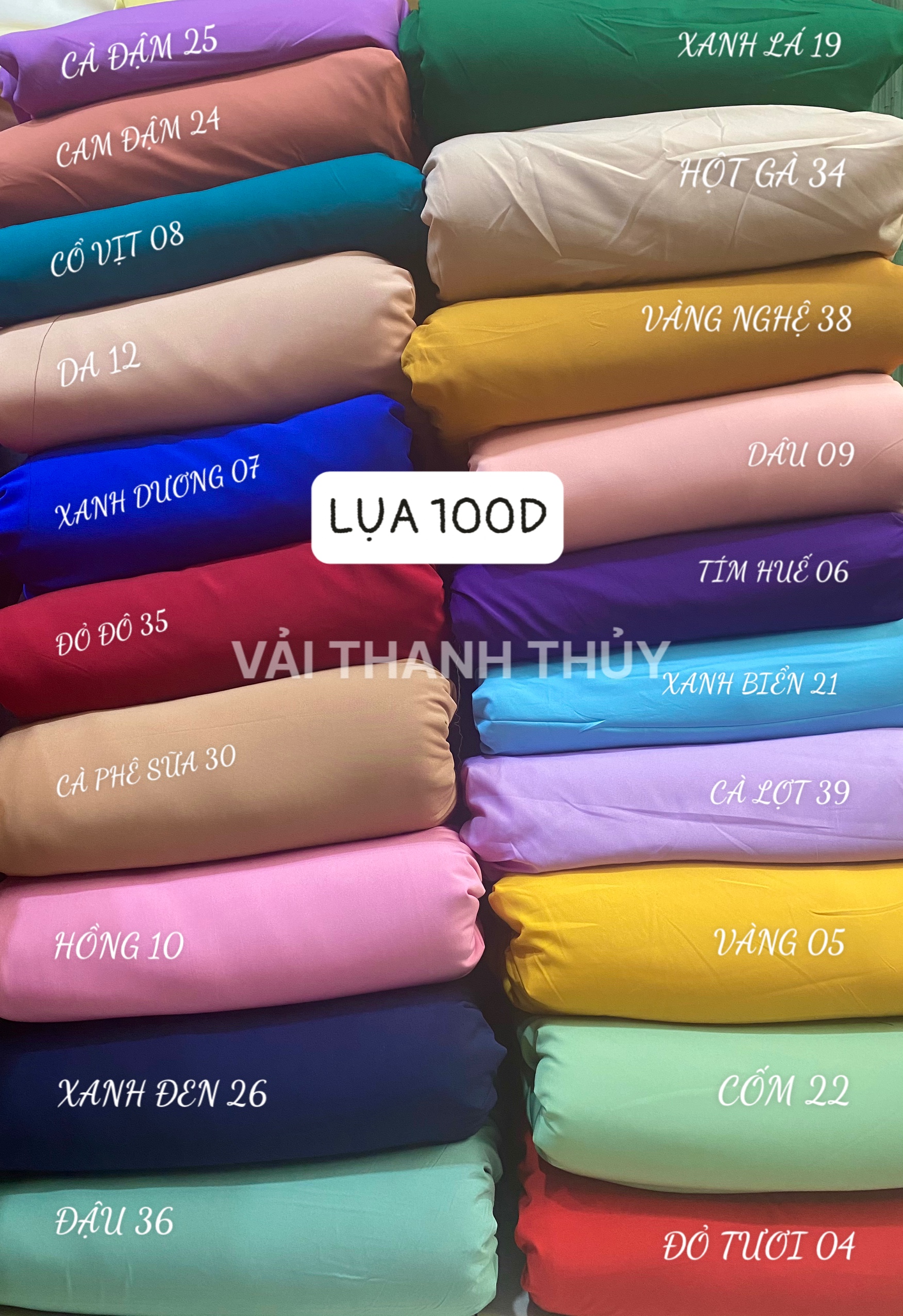 [HCM]VẢI LỤA 100D MÀU - DÒNG VẢI THÔNG DỤNG ( BẢNG MÀU 2)