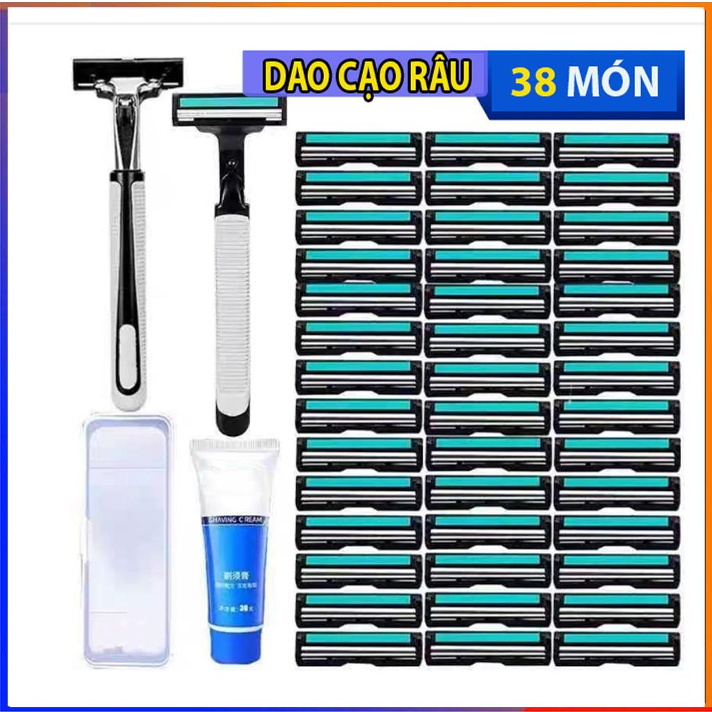Dao cạo râu 38 món - 1 Dao Cạo Râu - Kèm Tuyp Kem Tạo Bọt - Dao Cạo Râu Và Lưỡi Kép Giá Rẻ Cho Nam Giới ( 36 Lưỡi Dao Kép + 1 Bàn Cạo) Tặng 1 tuýt kem tạo bọt