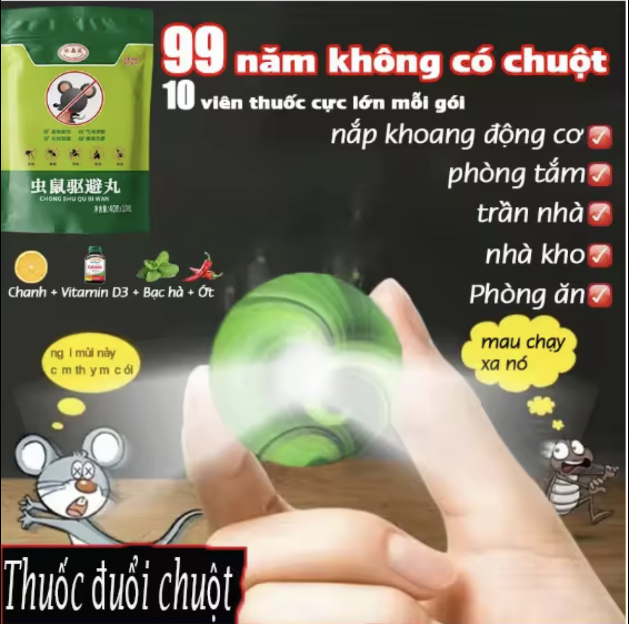 Thuốc diệt chuột,GÓI 10 VIÊN, Đuổi Chuột Đuổi Gián Đuổi Kiến,thuốc đuổi chuột trong nhà
