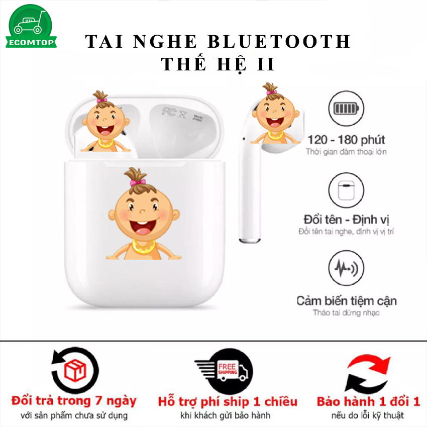 Tai Nghe Bluetooth thế hệ 2 – Bản Nâng Cấp đổi tên, định vị, cảm biến tiệm cận, đàm thoại 2,5 h, bảo hành 1 năm, hỗ trợ sạc không dây, chơi game âm thanh sống động max phê, tai nghe nhét tai không dây bluetooth 5.0
