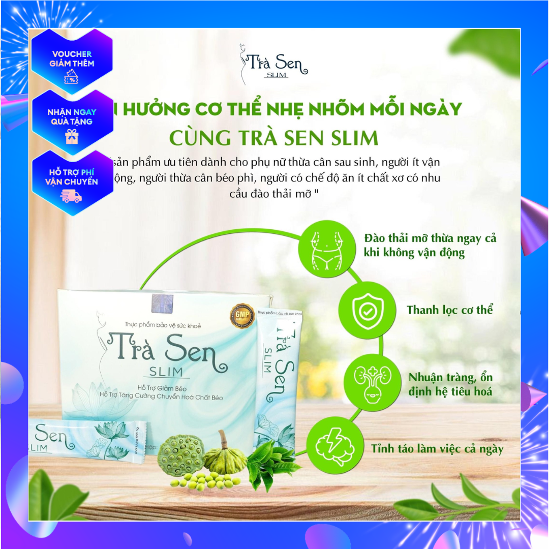1 hộp trà sen slim giảm mỡ giảm cân, 30 gói