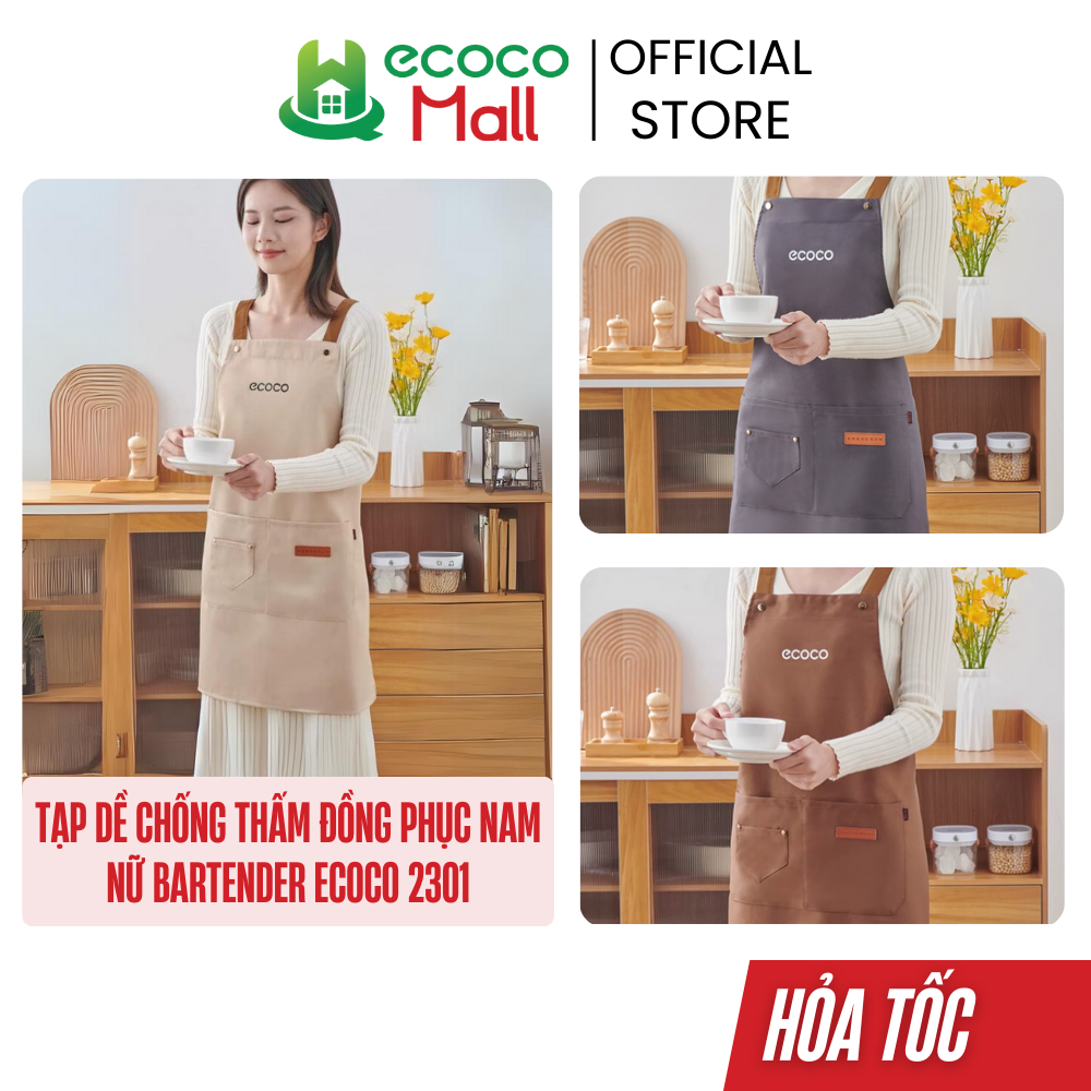  Tạp dề chống thấm ECOCO cao cấp | Tạp dề pha chế chuyên dụng nhà hàng đồng phục nam nữ Bartender 3 nút bấm 2301 