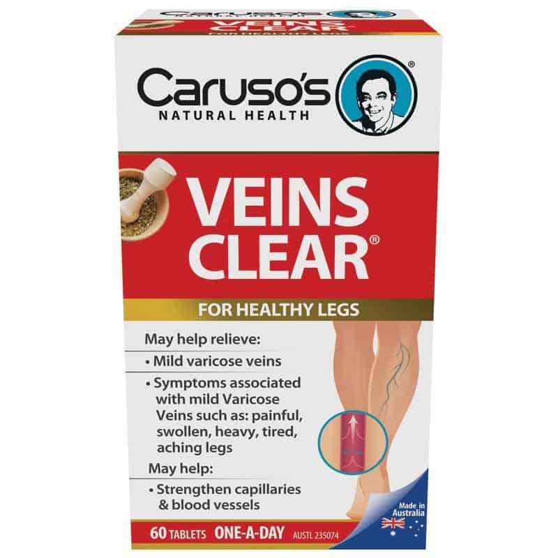 Viên uống cho người bị suy giãn tĩnh mạch Carusos Natural Health Veins Clear 60 viên