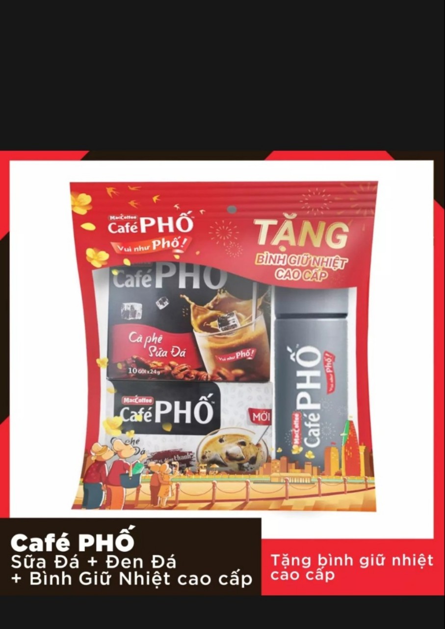 Combo 1 hộp cà phê phố sữa đá + đen đá tặng bình giữ nhiệt cao cấp