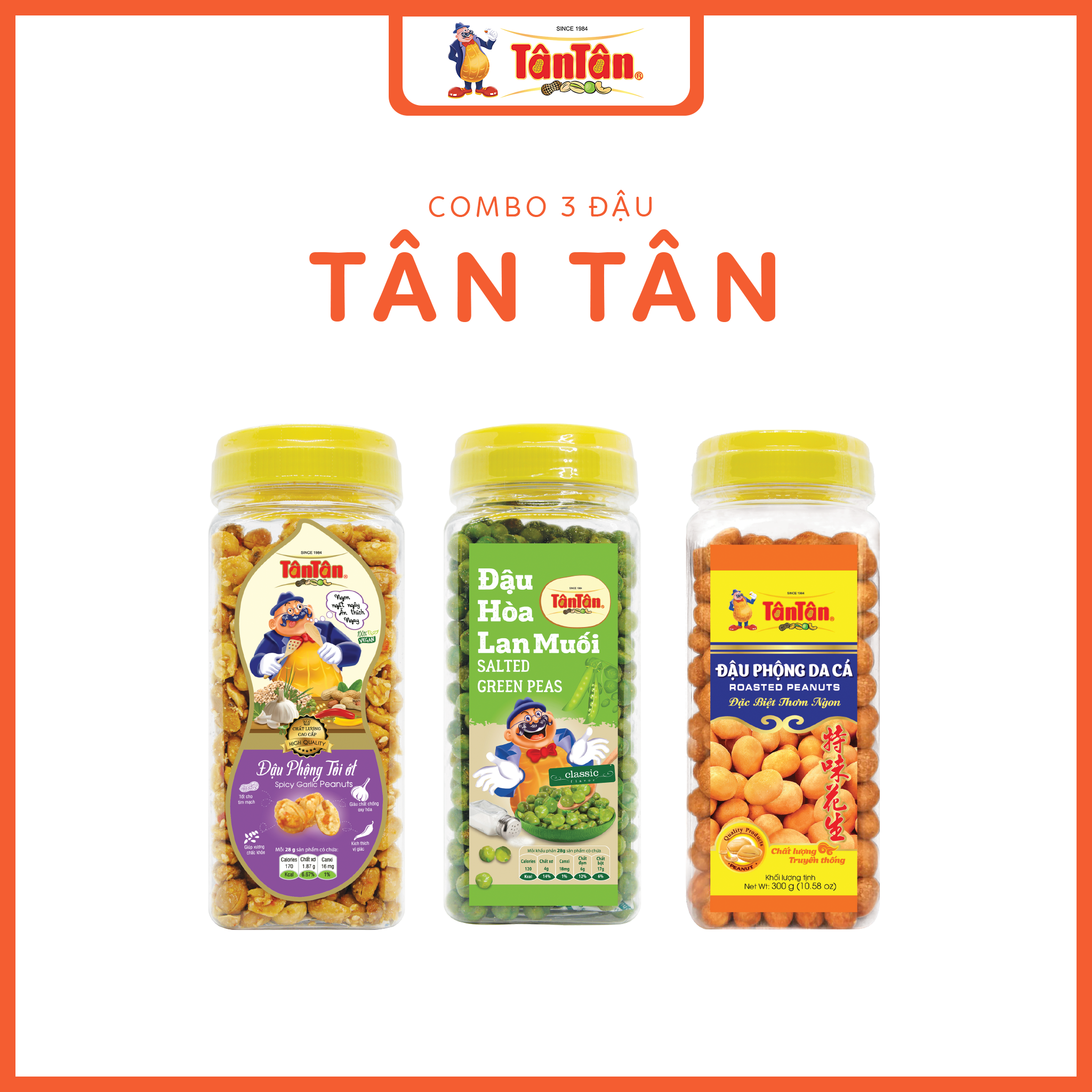 Combo 3 hũ đậu tân tân: tỏi ớt 260g, hòa lan muối 190g, da cá 300g