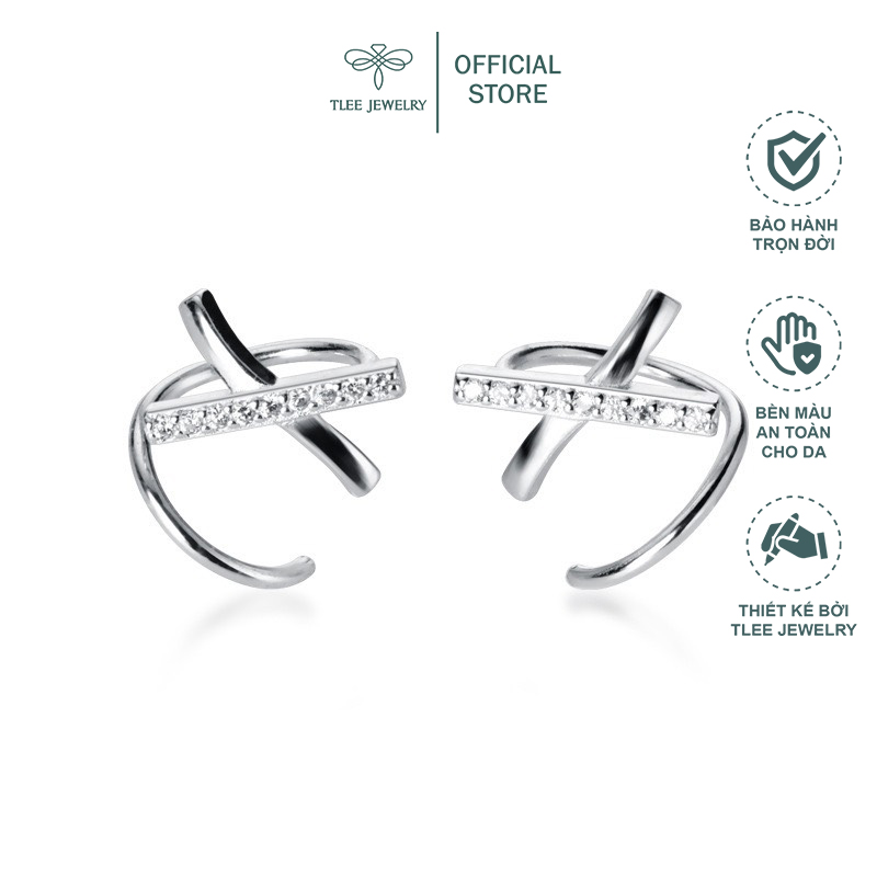 Khuyên tai bạc nữ TLEE xoắn chữ x nạm đá cao cấp TleeJewelry B0216