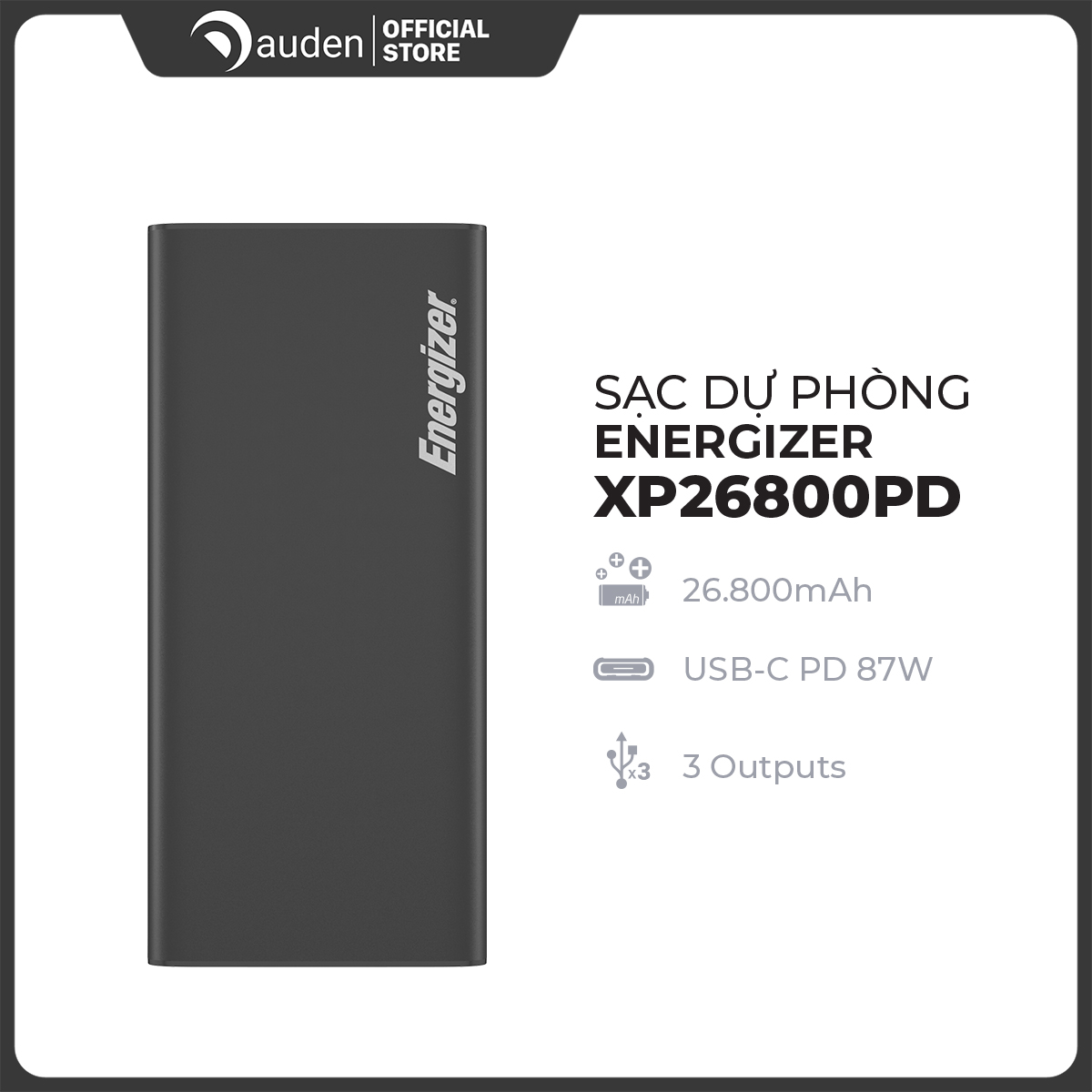 Sạc dự phòng Energizer XP26800PD  26,800mAh /3.6V Li -Ion  - Dâu Đen Store