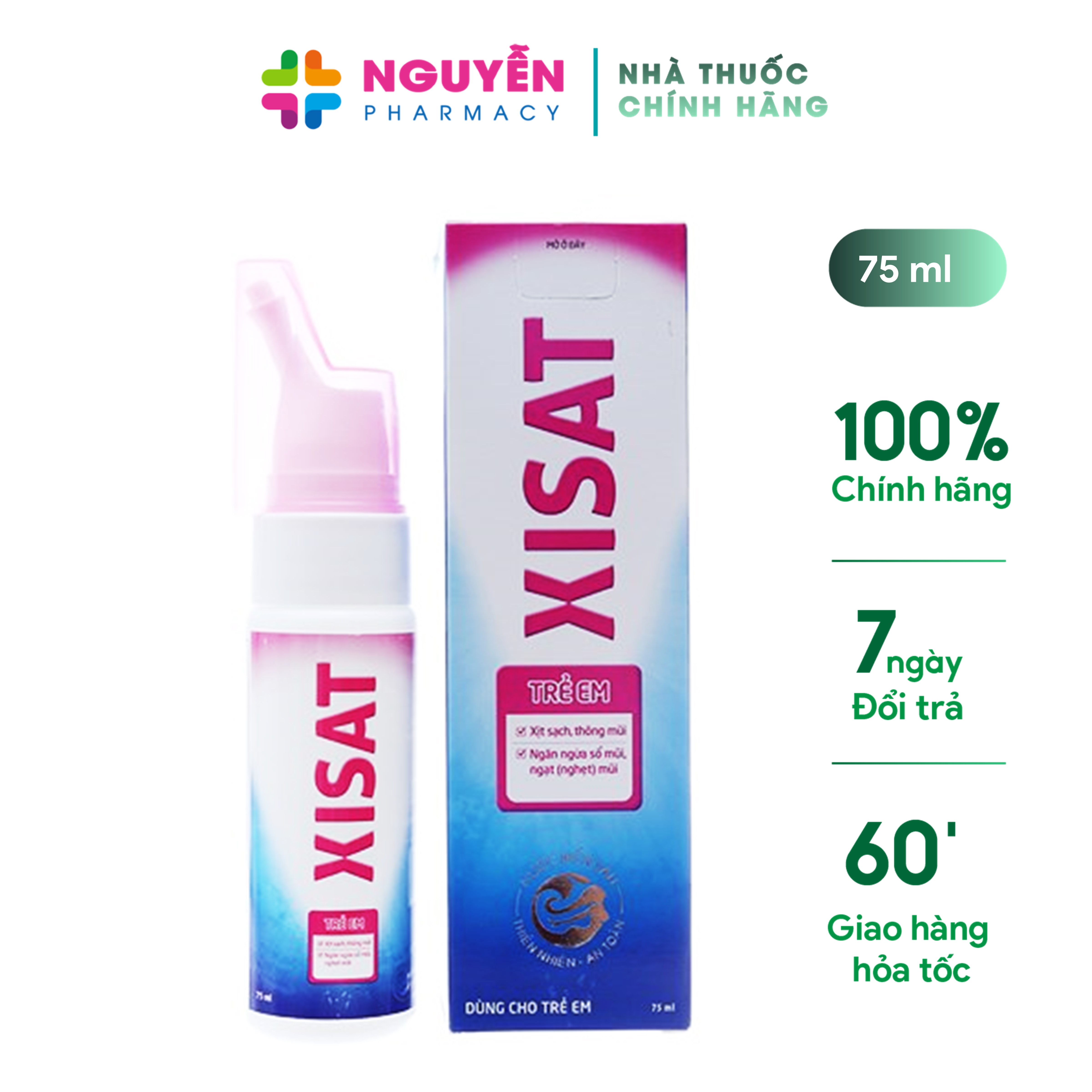 Nước muối biển xịt mũi Xisat trẻ em - làm sạch, loại bỏ gỉ mũi, chất nhầy, ngừa sổ mũi, ngạt mũi, viêm xoang