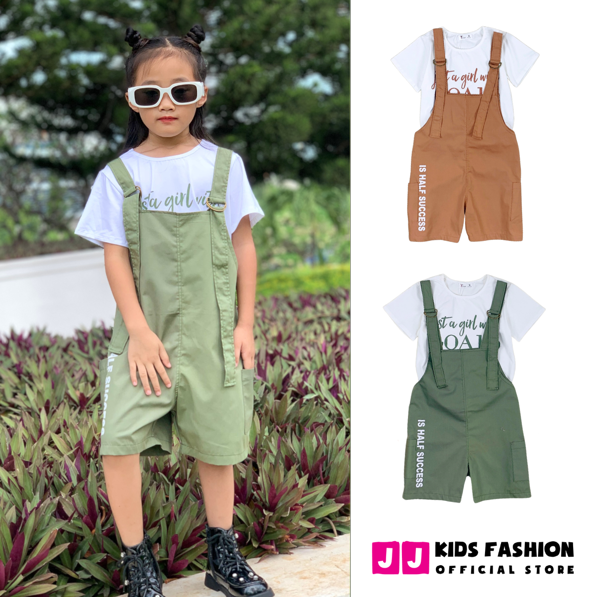 Short yếm kaki cho bé, set short yếm kaki cho bé gái năng động, phong cách hàn quốc full size | FREESHIP MAX - JJ Kids Fashion